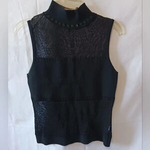 Bisou jeans sleeveless top semi-traslucent black color size Small